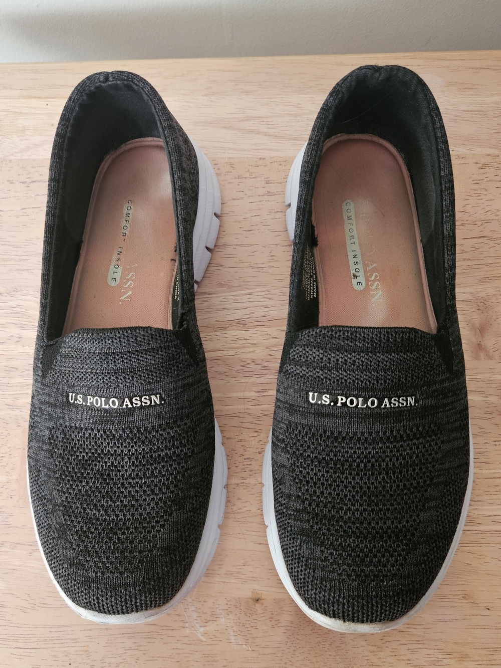 U.S. Polo Assn. Black Knit Slip-On Sneakers with White Sole.